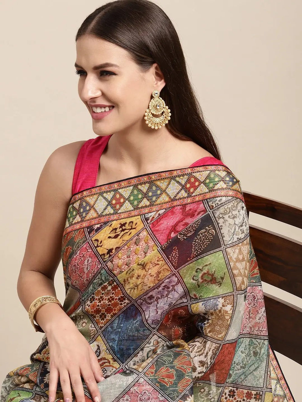 Soft Linen Kalamkari Block Print Sarees