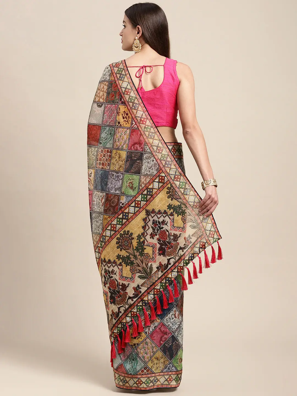 Soft Linen Kalamkari Block Print Sarees