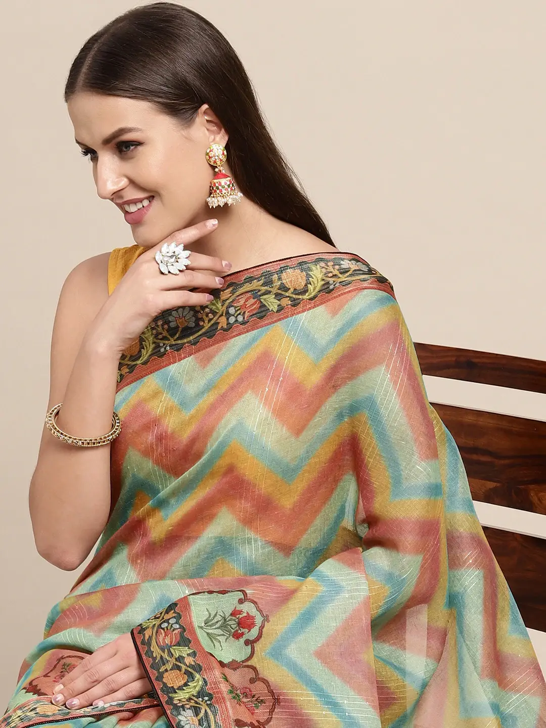 Soft Linen Kalamkari Block Print Sarees