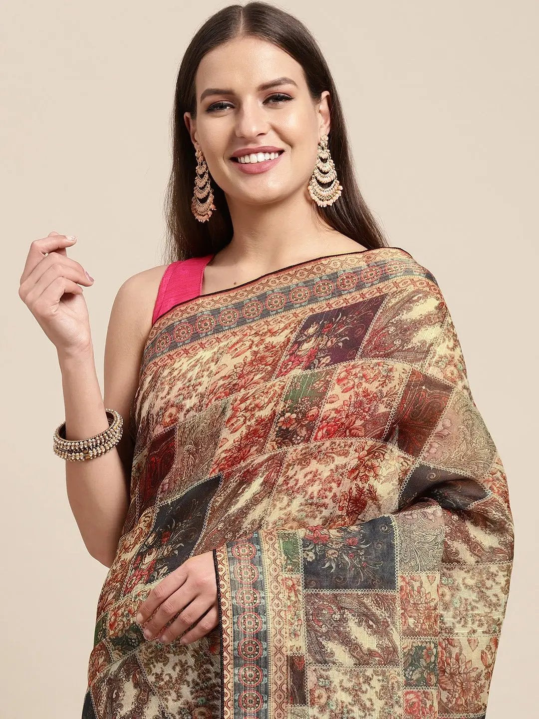 Soft Linen Kalamkari Block Print Sarees