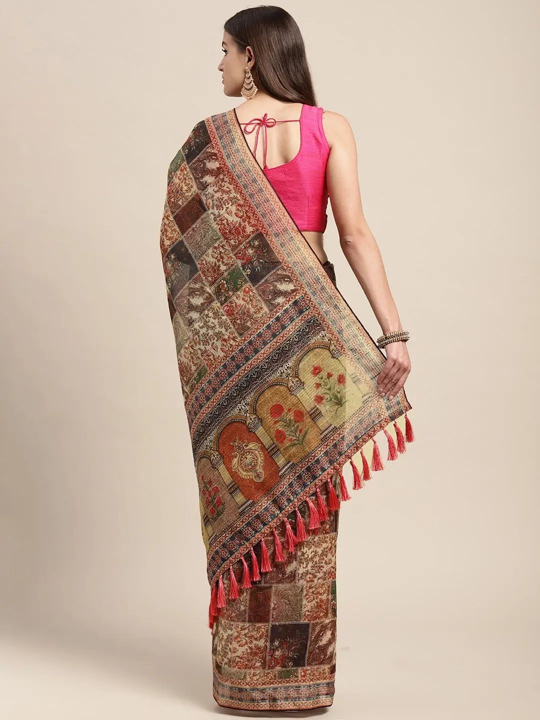 Soft Linen Kalamkari Block Print Sarees