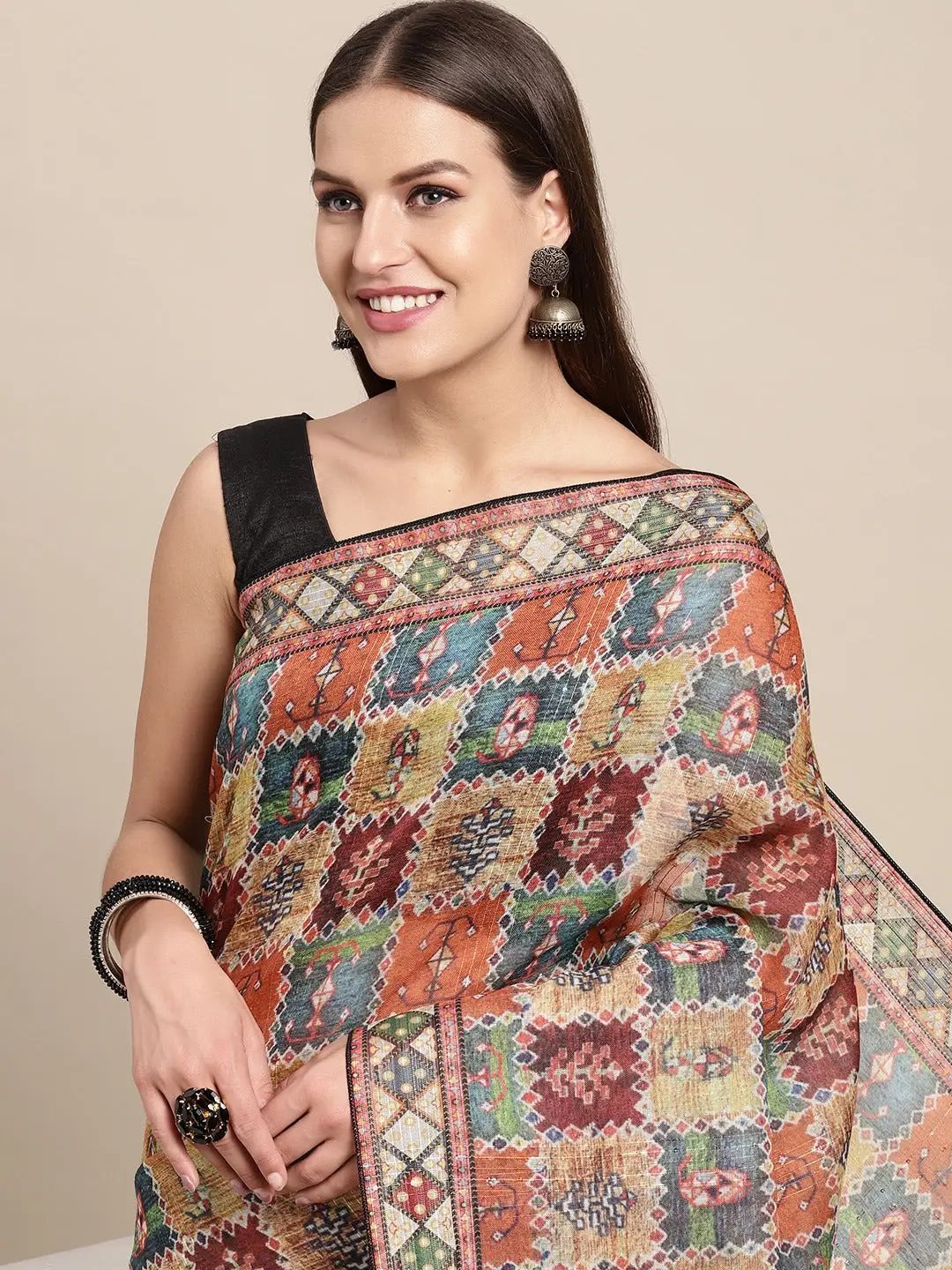 Soft Linen Kalamkari Block Print Sarees