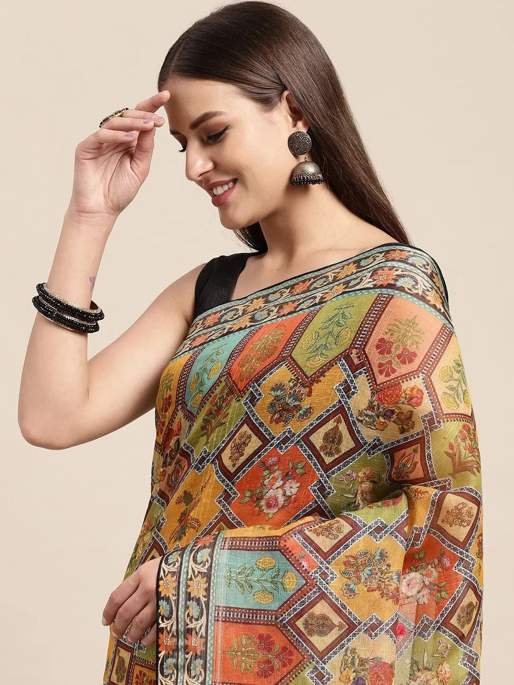 Soft Linen Kalamkari Block Print Sarees