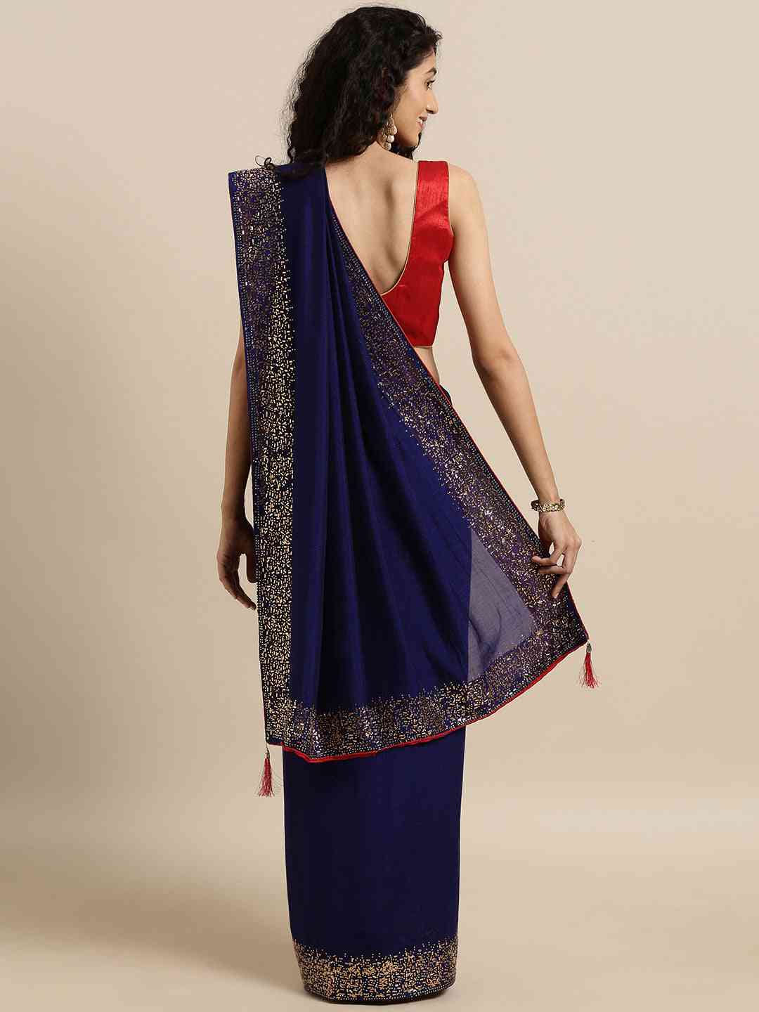 Blue Colour Poly Silk Solid Saree with Embellished Border