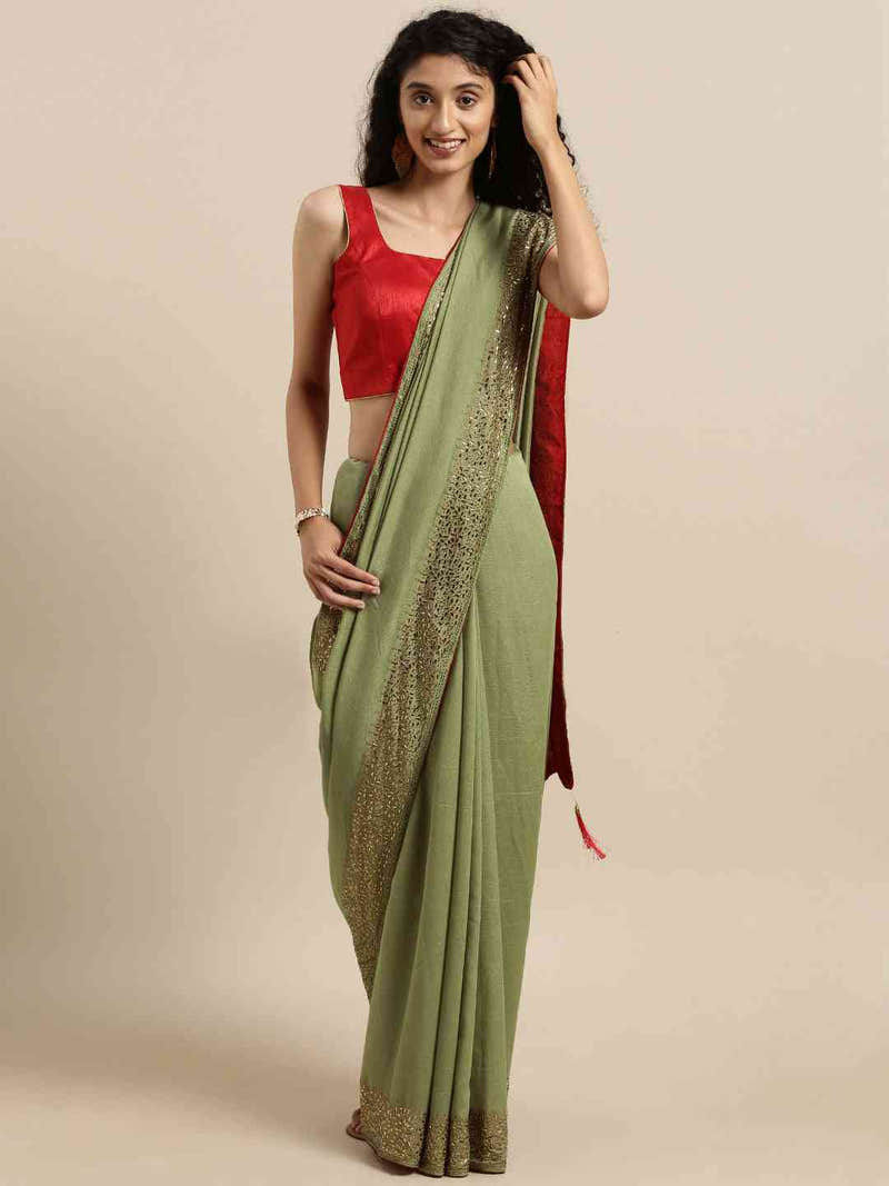 Green Colour Poly Silk Saree