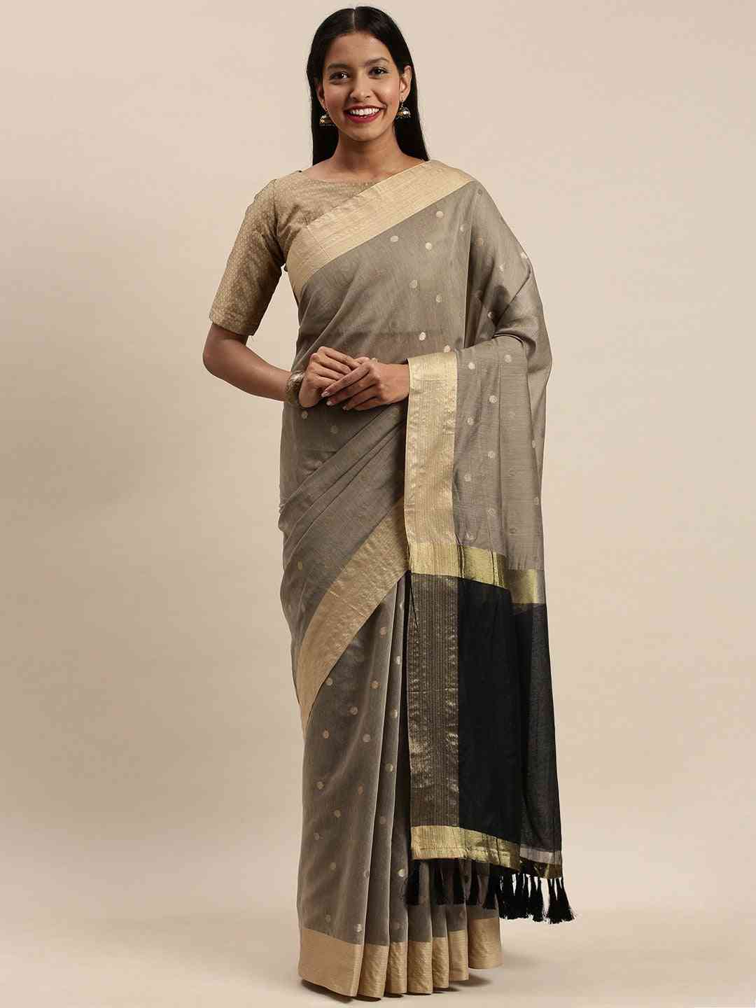 Grey Colour Banarasi Silk Saree with WovenDesign & Zari Work