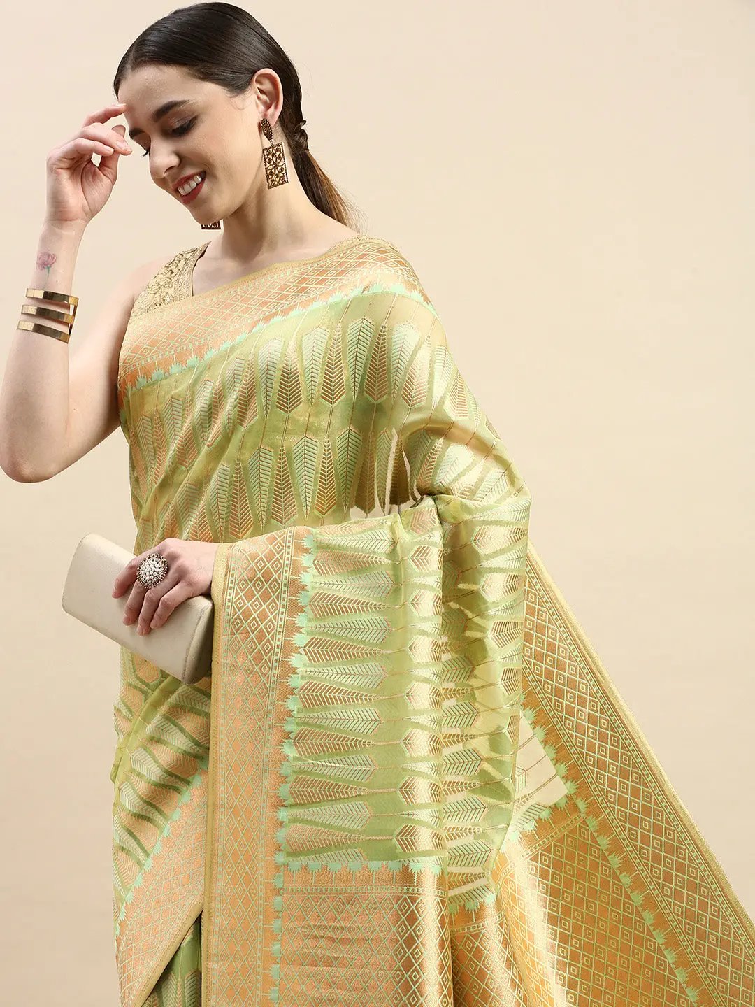  Pure Organza Banarasi Zari Motif Designer Saree 