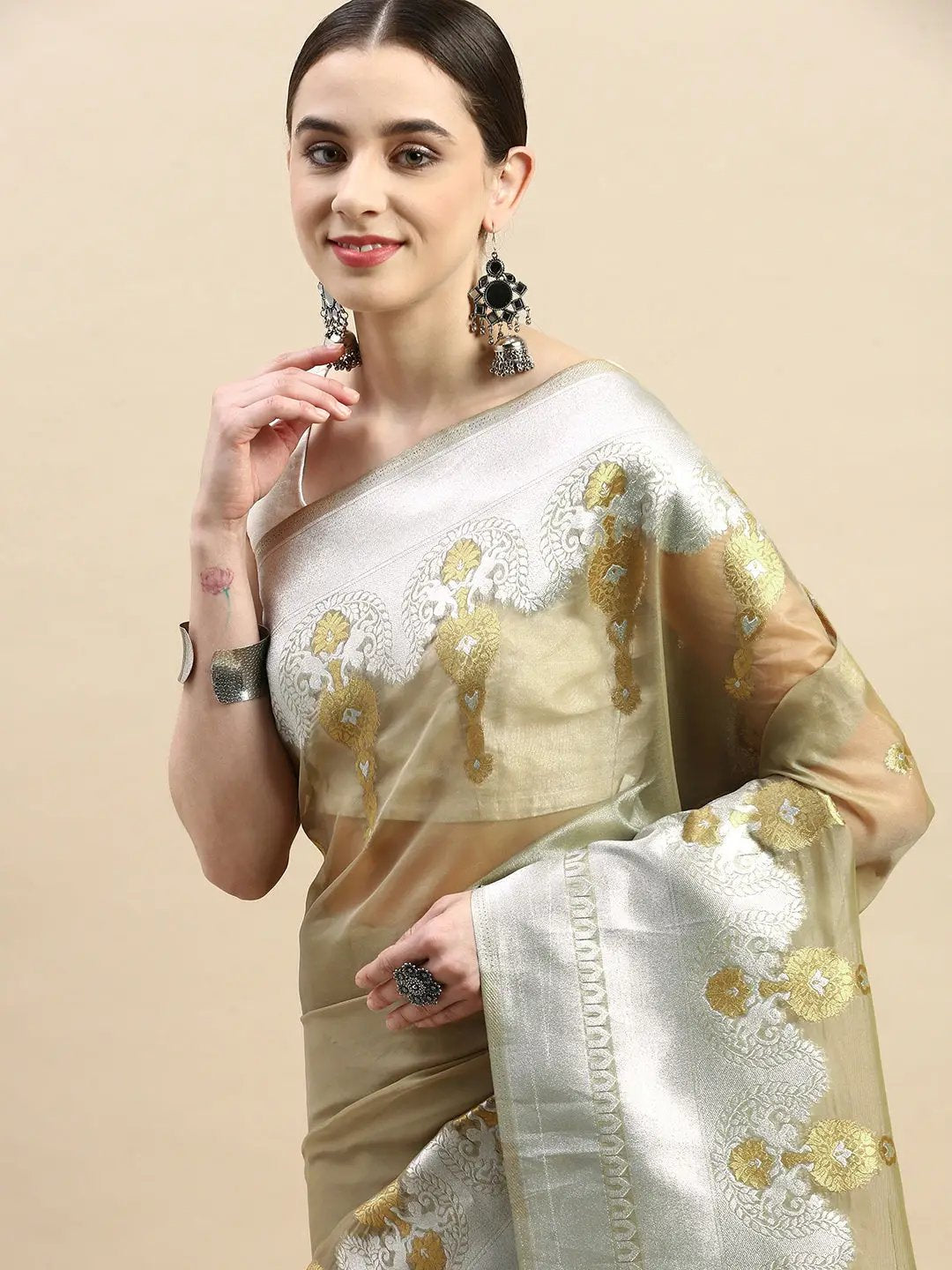  Pure Organza Banarasi Zari Motif Designer Saree 