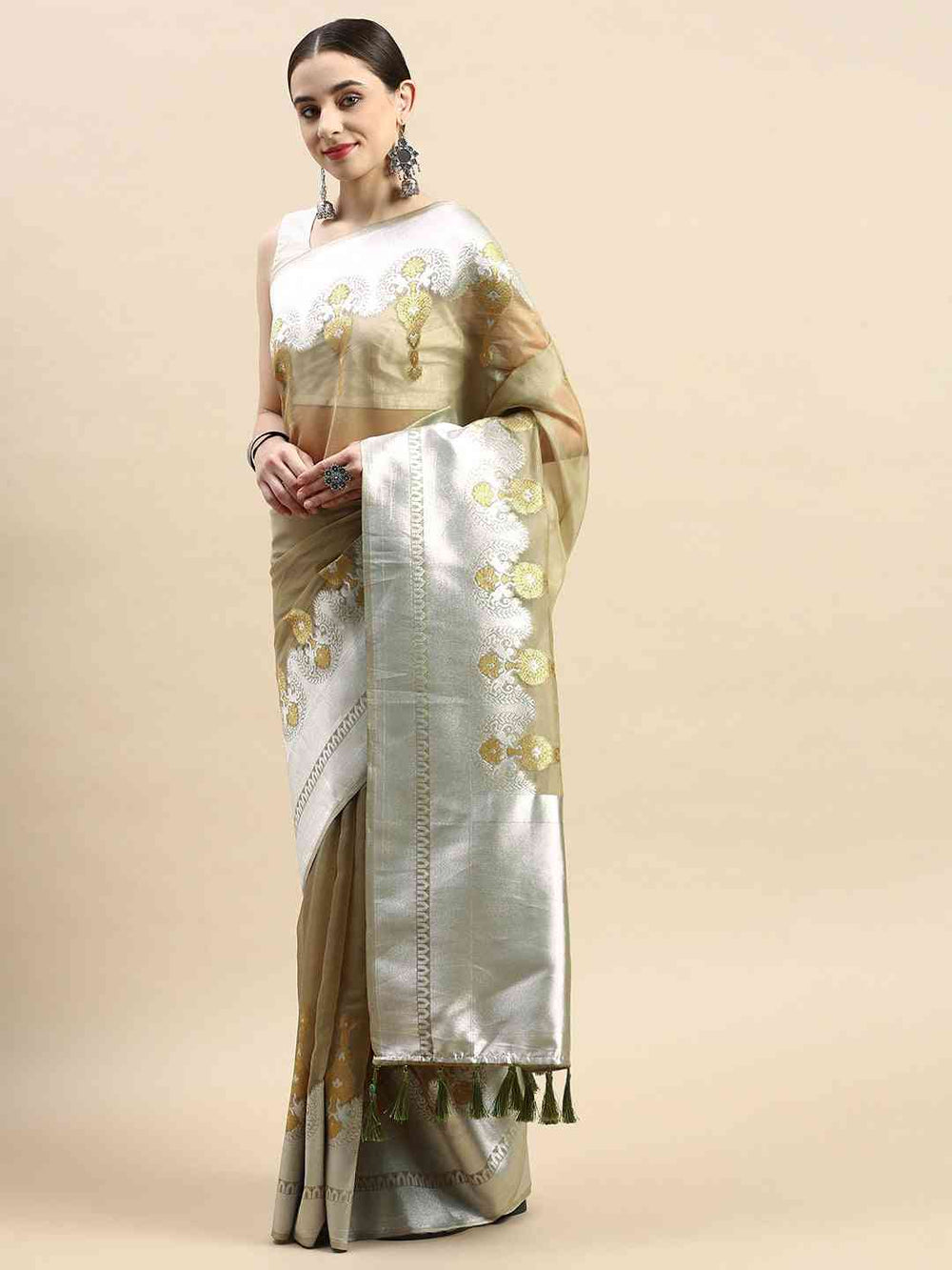  Pure Organza Banarasi Zari Motif Designer Saree 