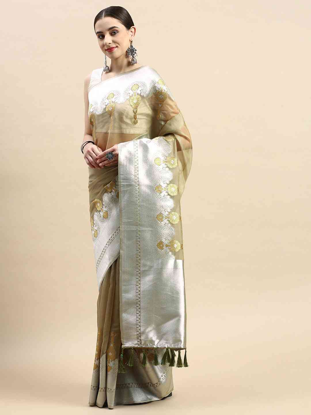  Pure Organza Banarasi Zari Motif Designer Saree 