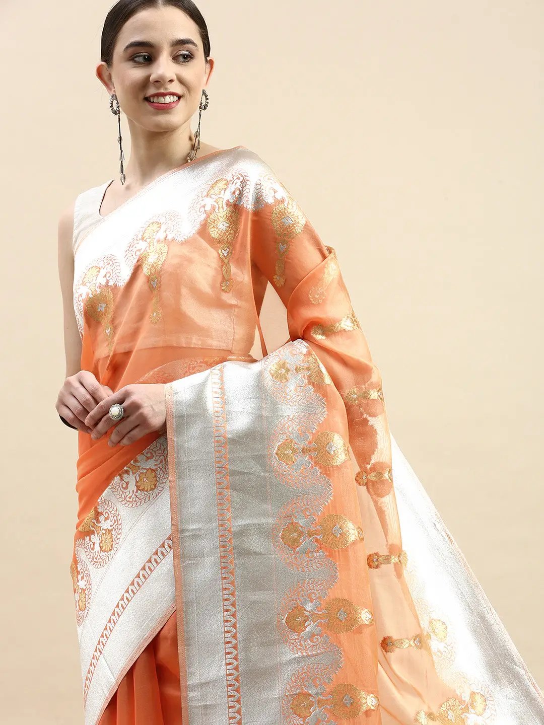 Orange Colour Pure Organza Banarasi Zari Work Saree 