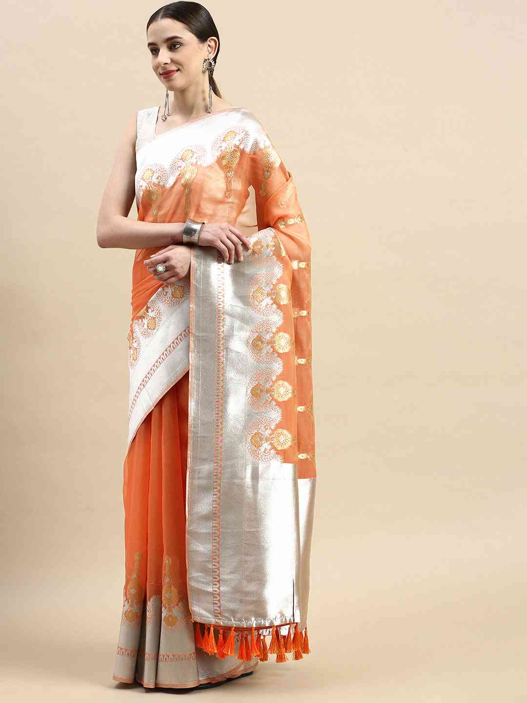  Orange Colour Pure Organza Banarasi Zari Work Saree 