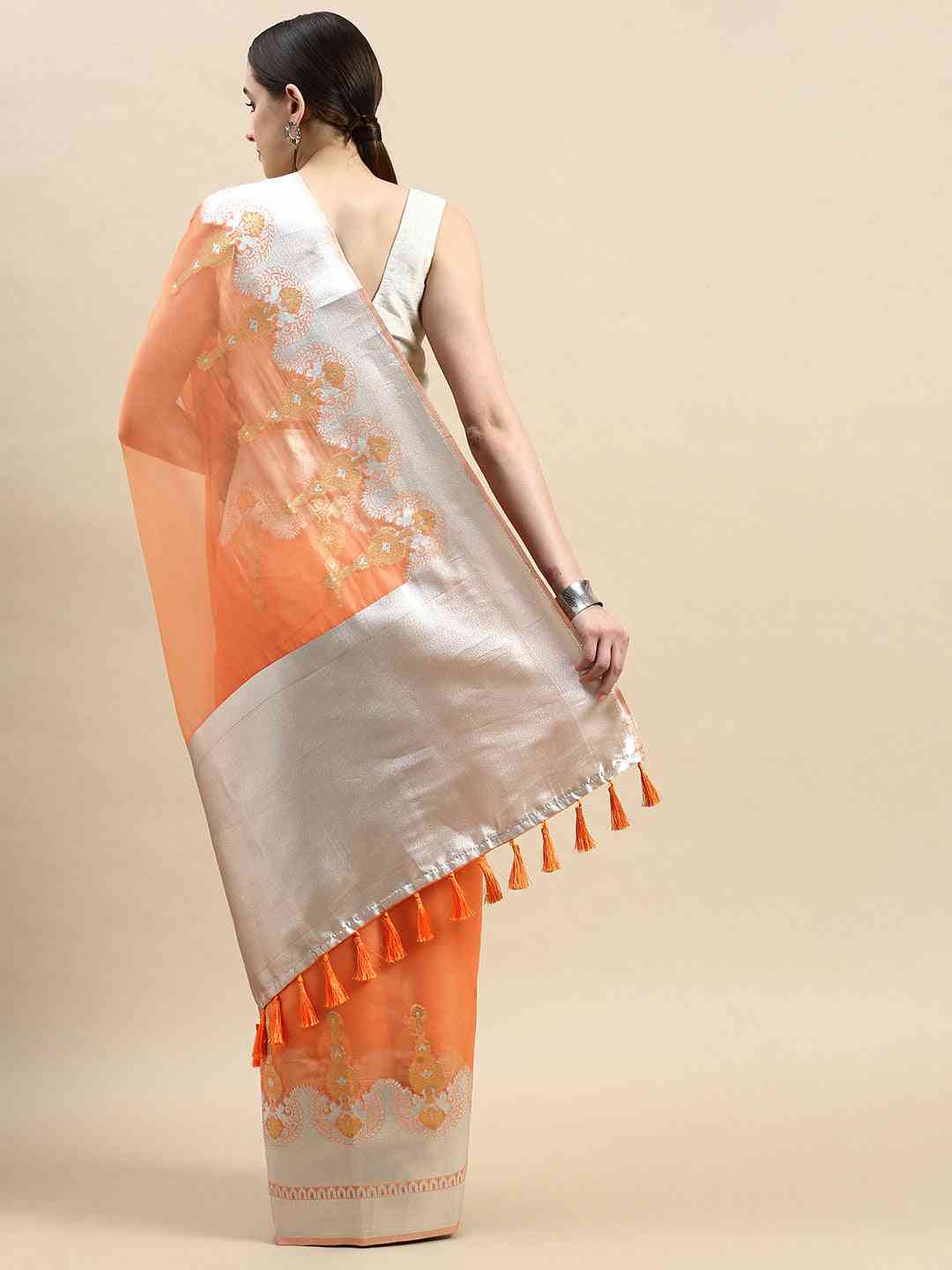  Orange Colour Pure Organza Banarasi Zari Work Saree 