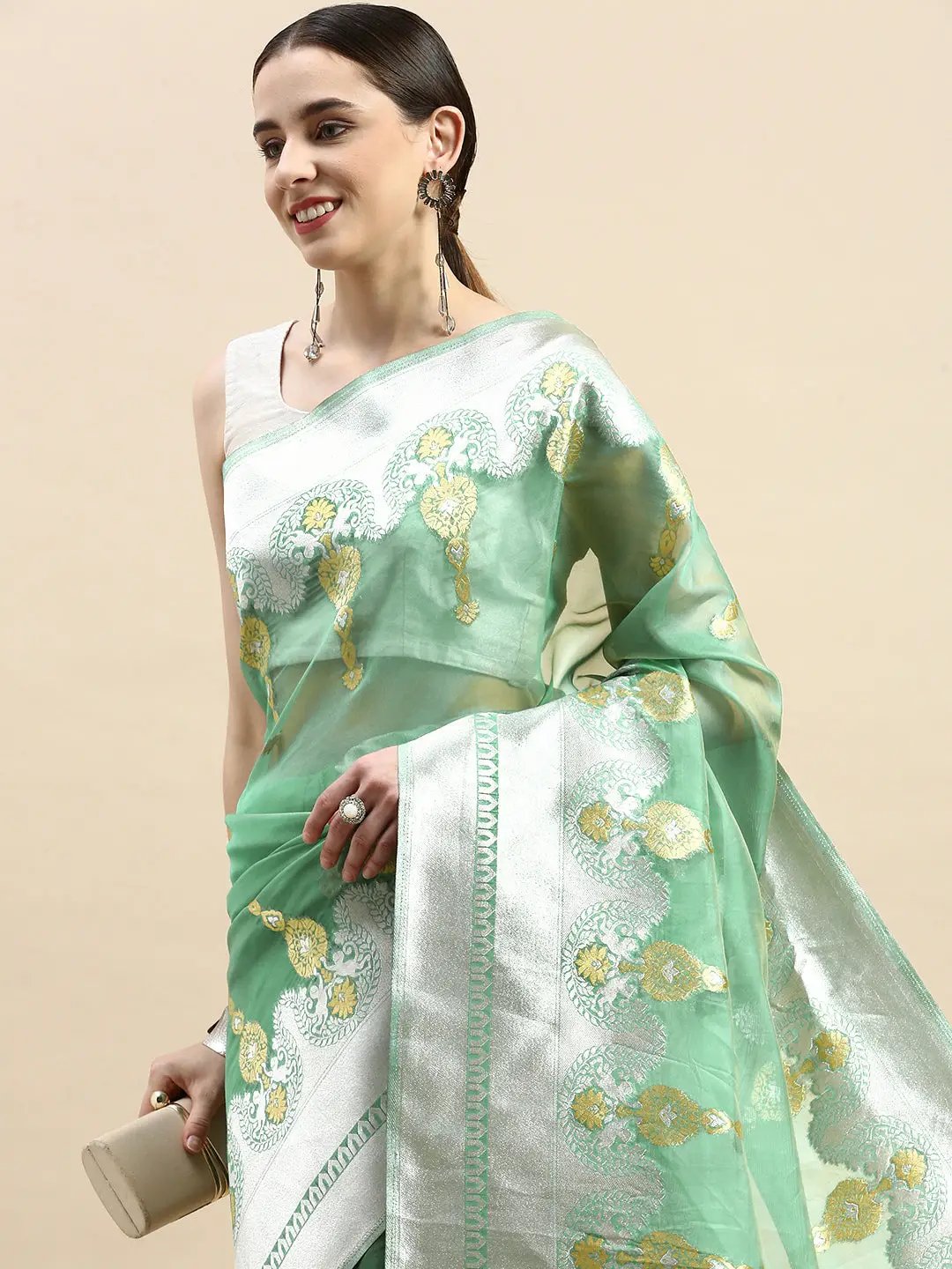  Pure Organza Banarasi Zari Motif Designer Saree 