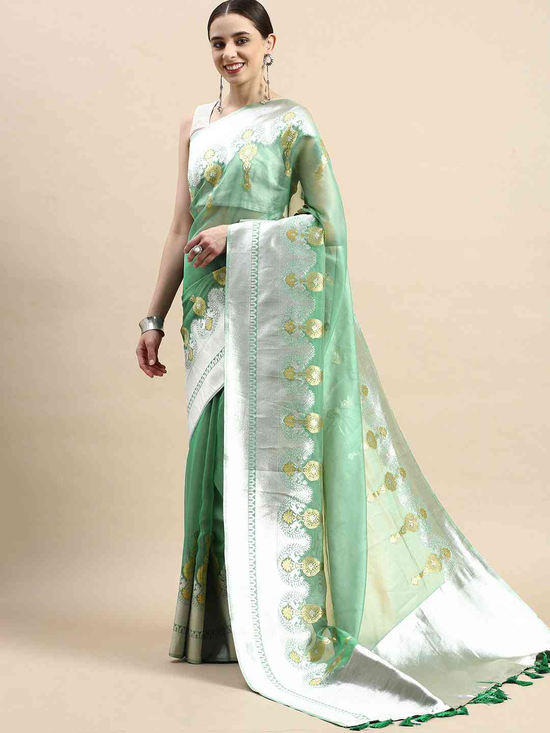  Pure Organza Banarasi Zari Motif Designer Saree 