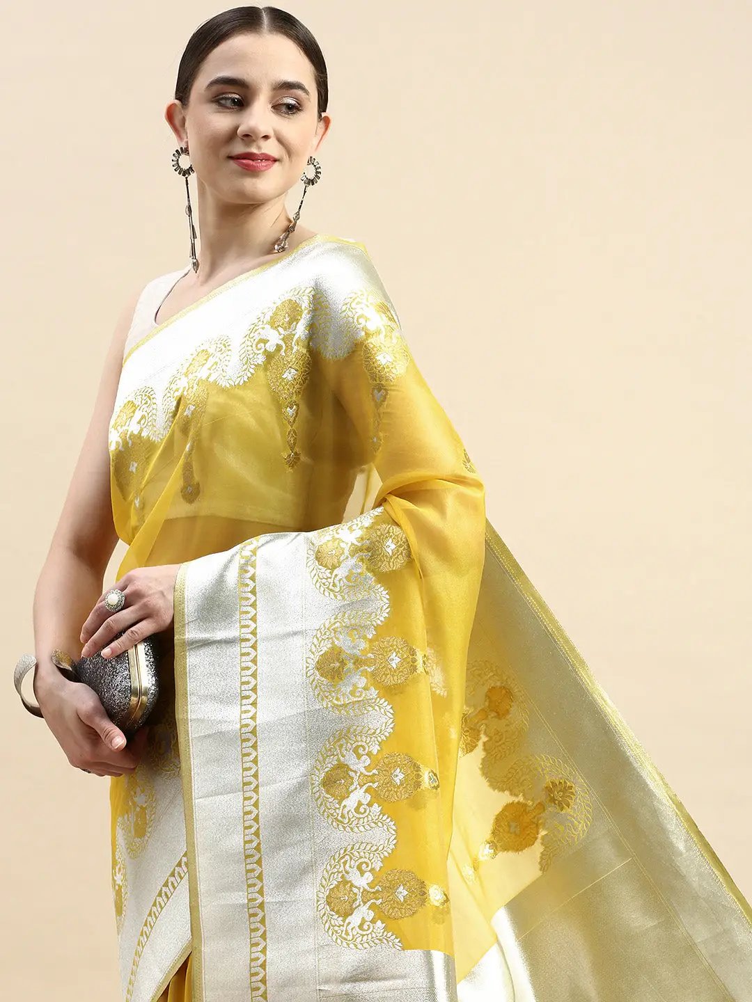  Pure Organza Banarasi Zari Motif Designer Saree 