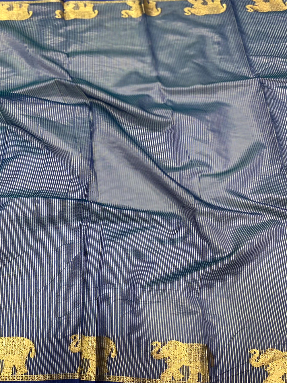 Blue Pure Silk Bandhani Butti Saree