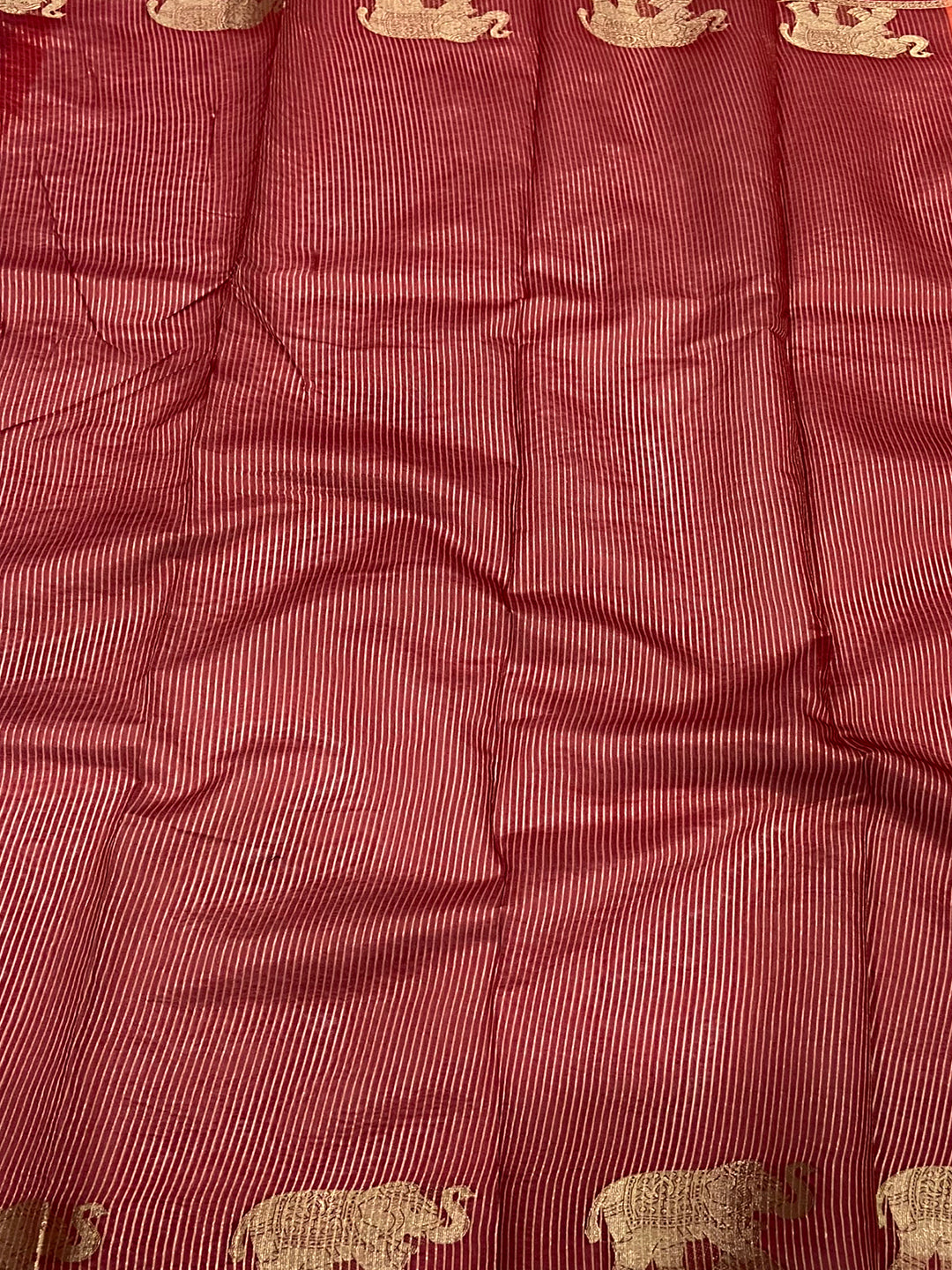 Peach Pure Silk Bandhani Butti Saree