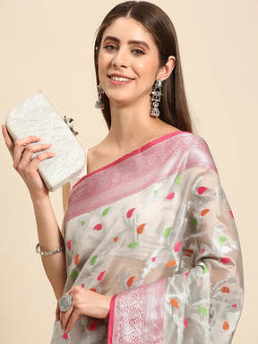 Stylish Pure Kota Zari Silk Saree With Floral Print
