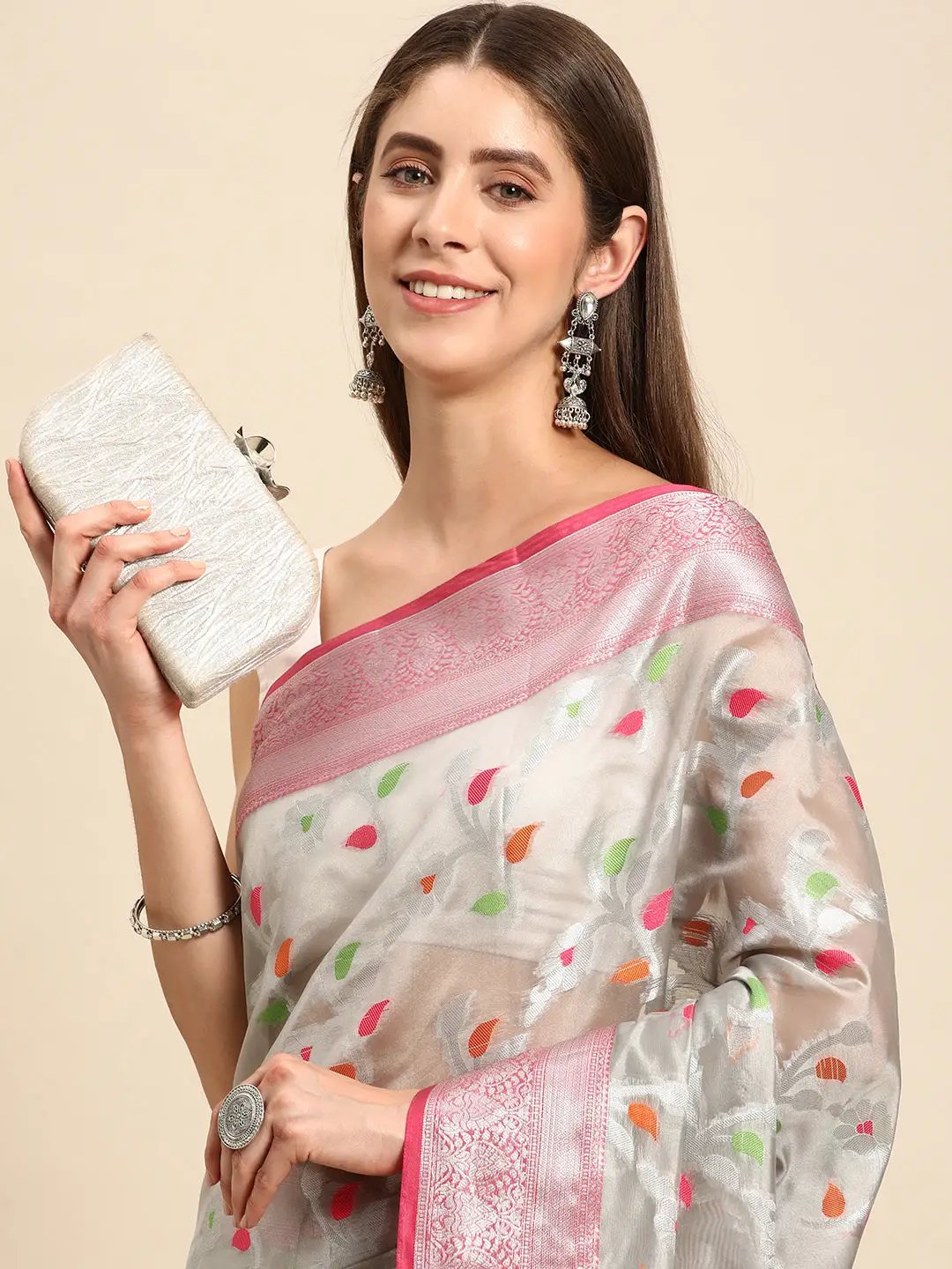 Stylish Pure Kota Zari Silk Saree With Floral Print