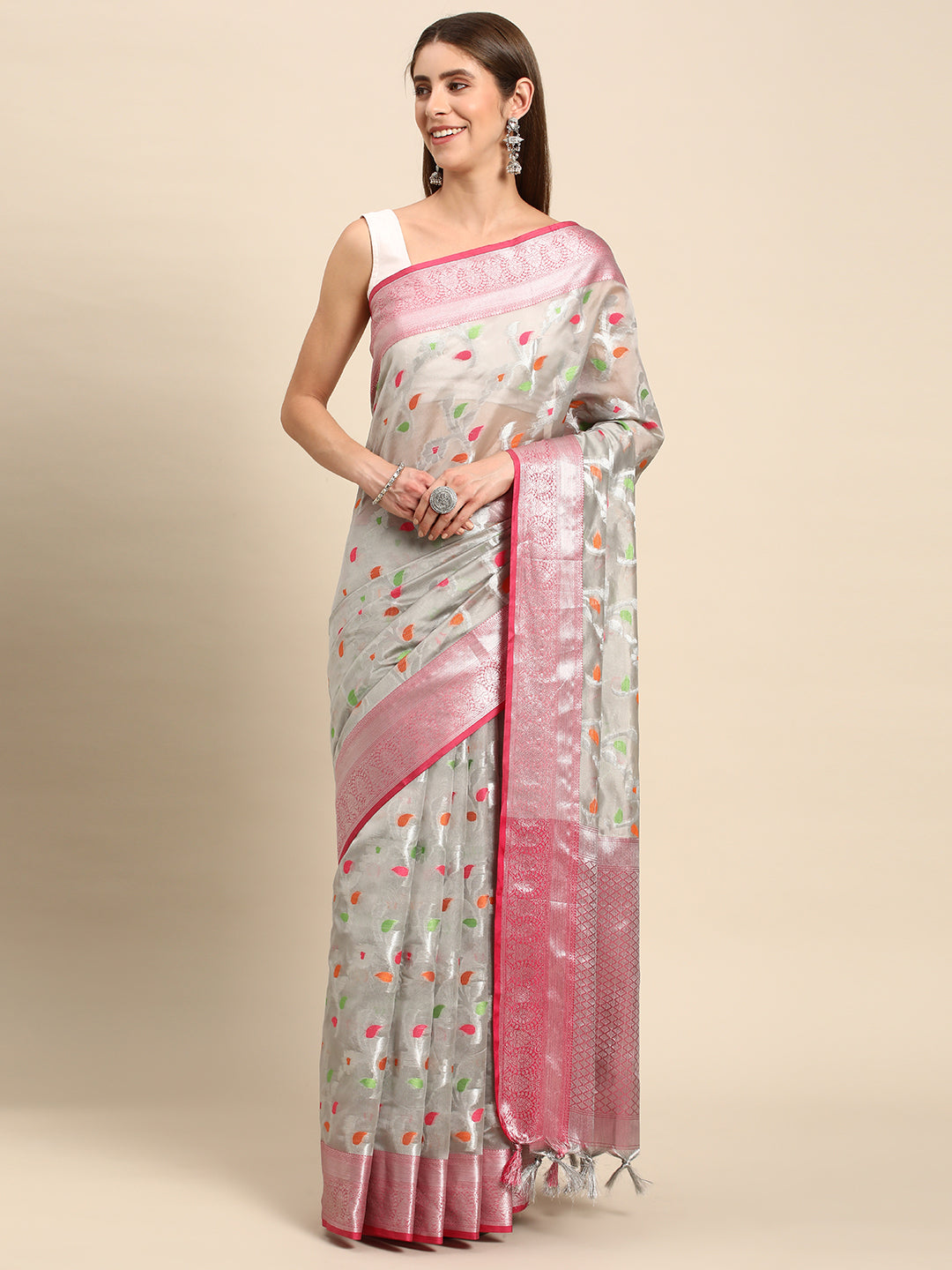 Stylish Pure Kota Zari Silk Saree With Floral Print