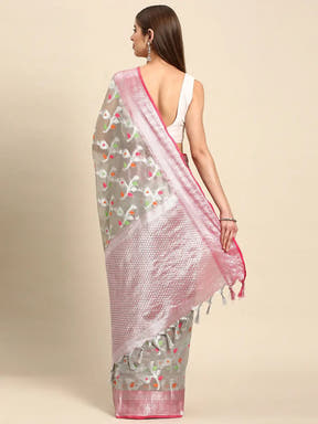 Stylish Pure Kota Zari Silk Saree With Floral Print