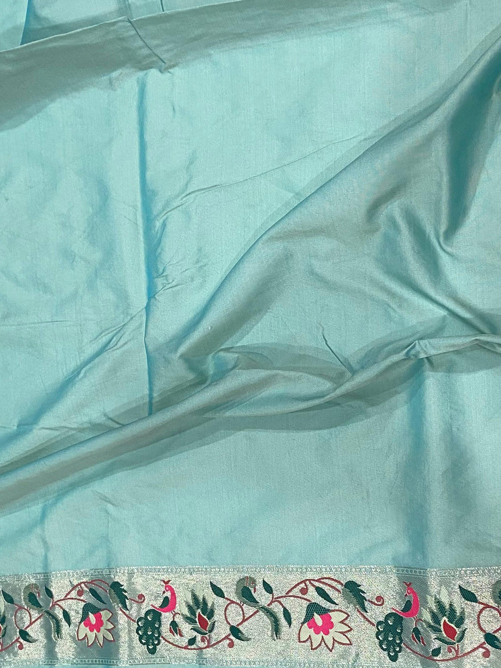 Sky Blue Silk Blend Woven Zari Work Paithani Saree