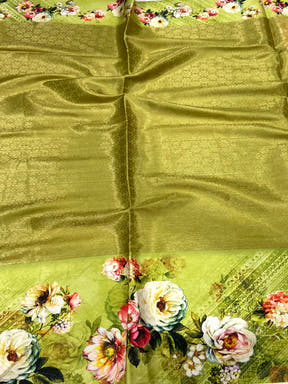 Lime Green Zari Zigzag Kota Doriya Saree