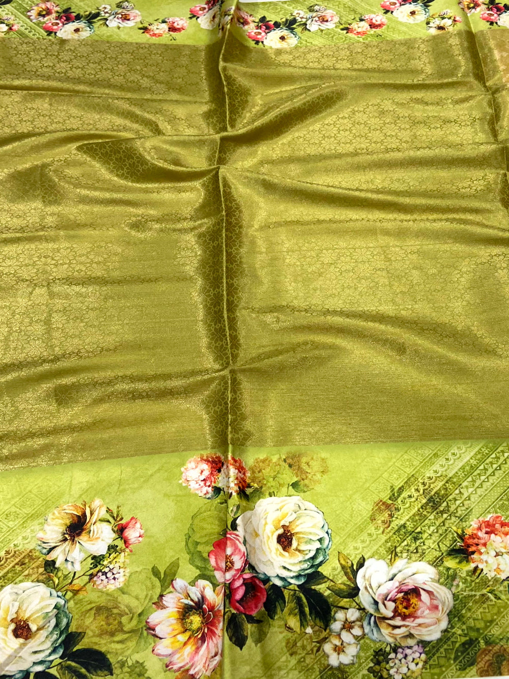 Lime Green Zari Zigzag Kota Doriya Saree