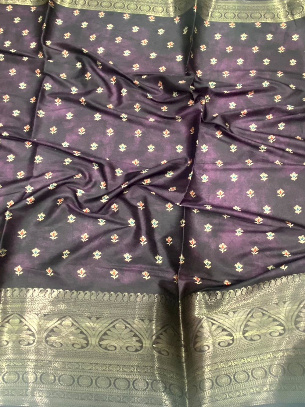 Lavender Floral Animal Batik Soft Silk Saree