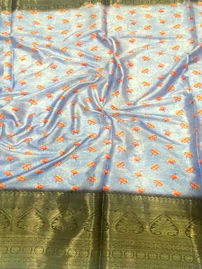 Serene Blue Soft Silk Floral Ombre Print Saree