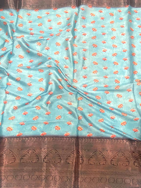 Light Blue Soft Silk Floral Ombre Print Saree