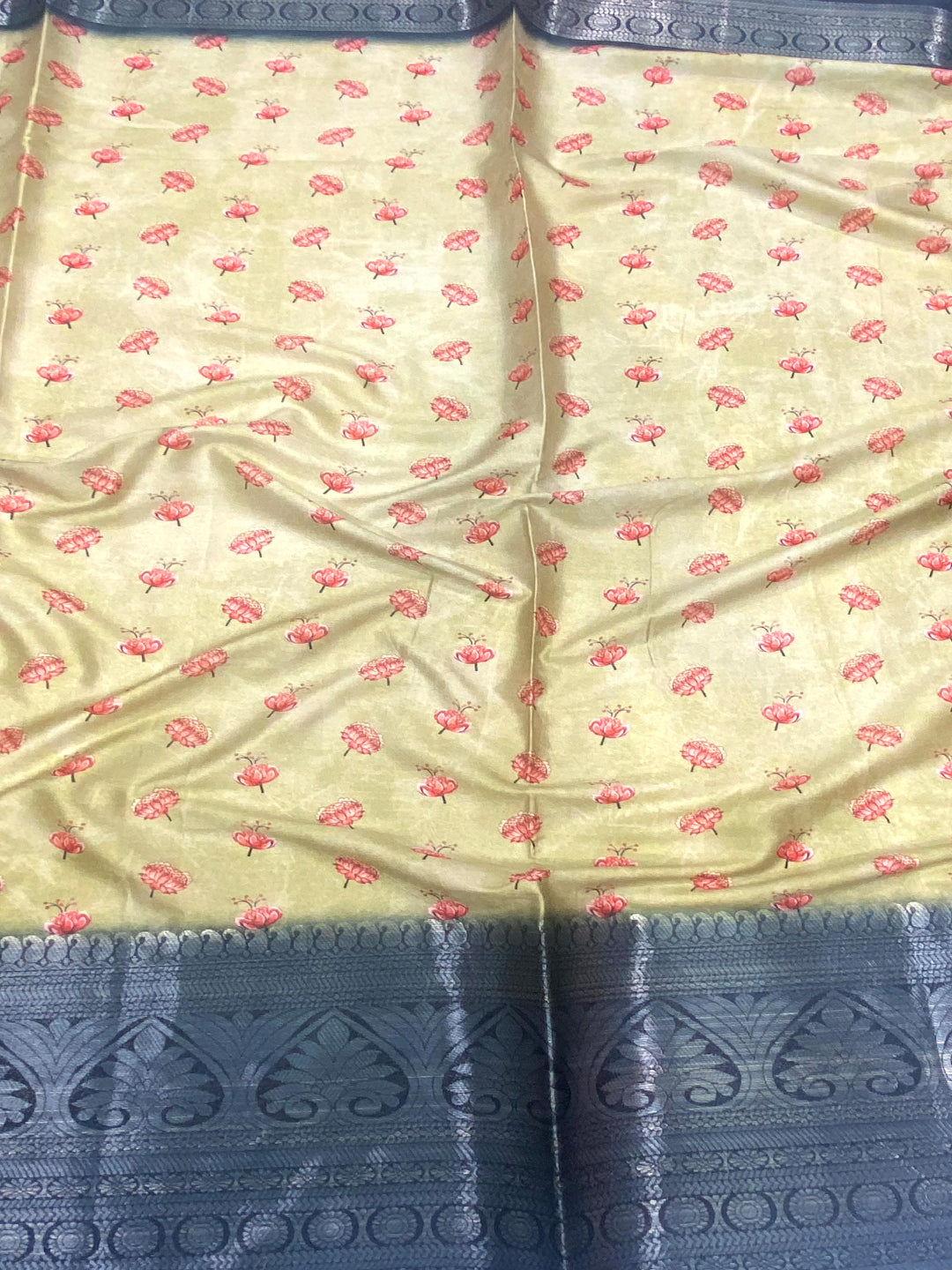 Pista Soft Silk Floral Ombre Print Saree