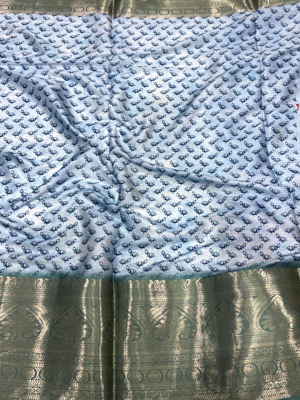 Sky Blue Pichwai Print Soft Silk Saree