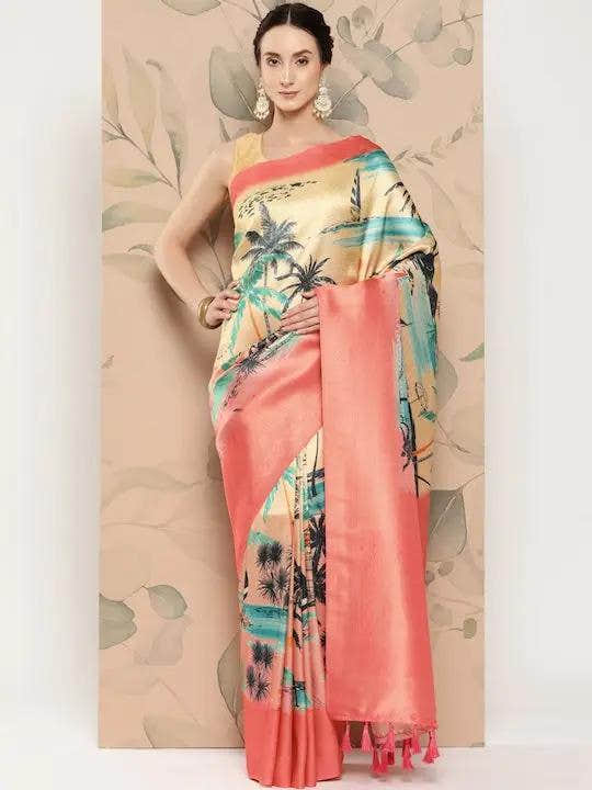 Banarasi Soft Silk Print Party Wear Saree