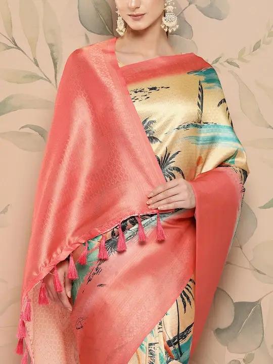 Banarasi soft silk sarees with intricate flower prints