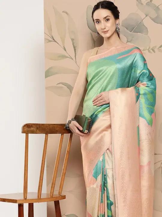 Banarasi soft silk sarees with intricate flower prints