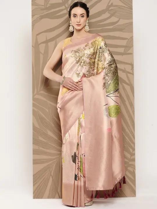 Banarasi soft silk sarees with intricate flower prints