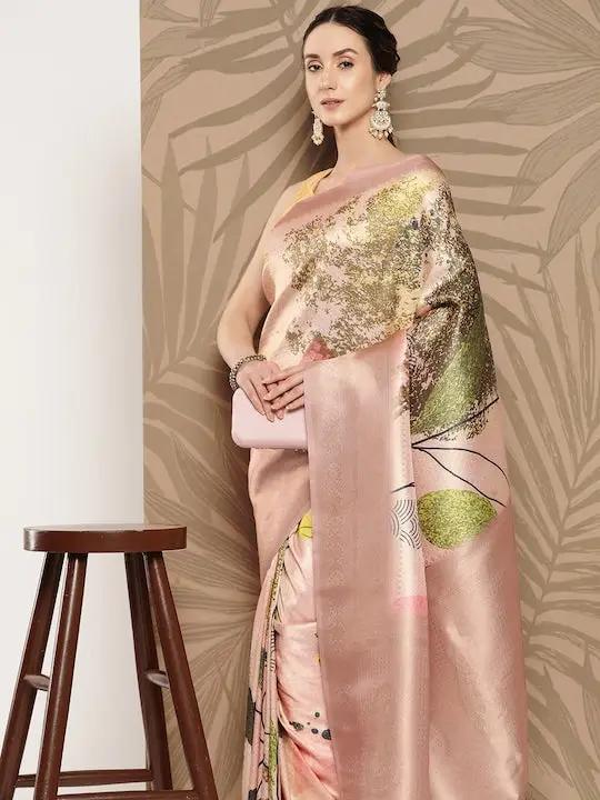 Banarasi soft silk sarees with intricate flower prints