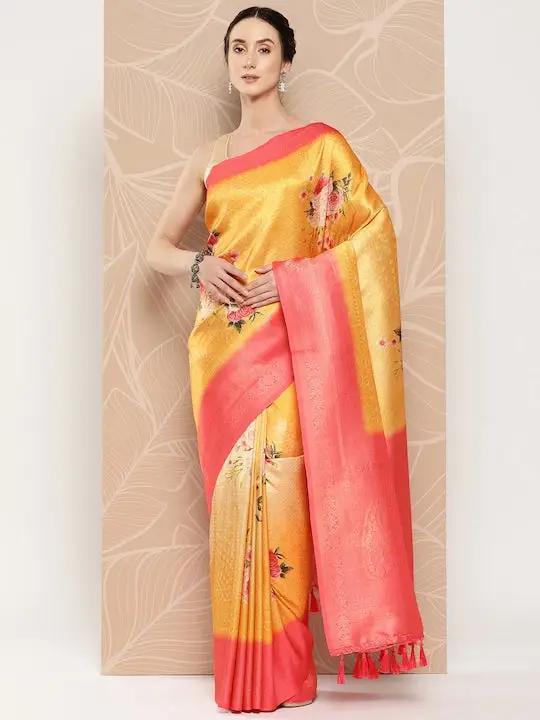 Banarasi soft silk sarees with intricate flower prints