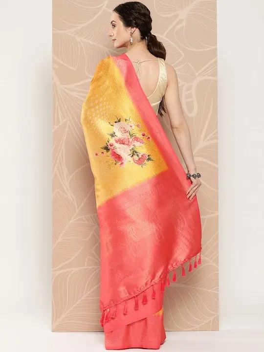 Banarasi soft silk sarees with intricate flower prints