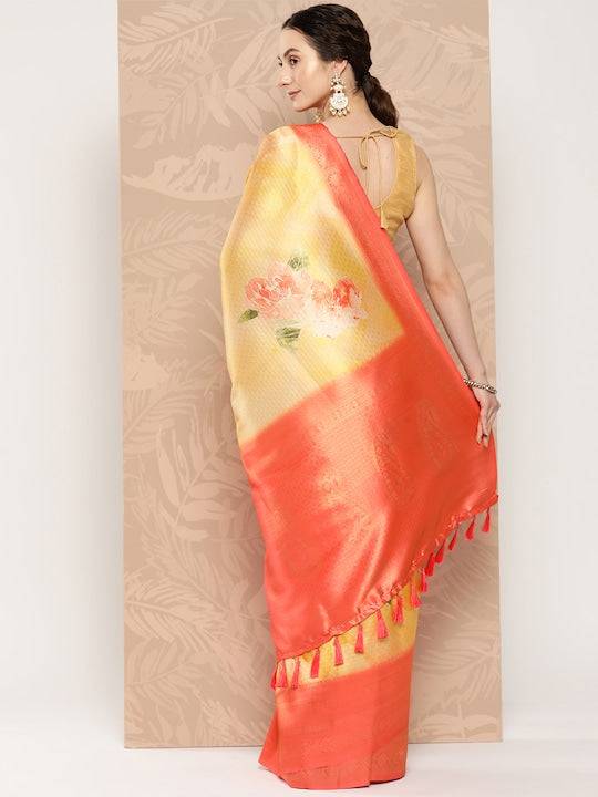 Banarasi soft silk sarees with intricate flower prints