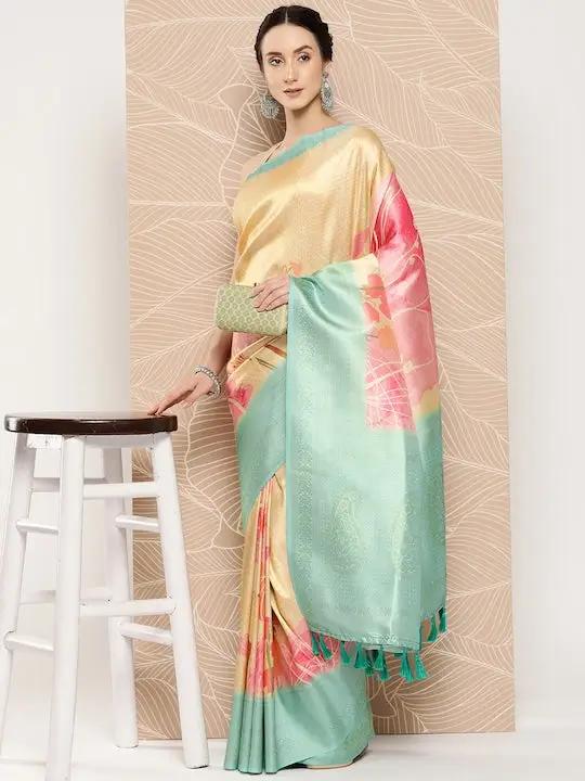 Banarasi soft silk sarees with intricate flower prints