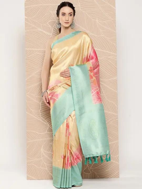 Banarasi soft silk sarees with intricate flower prints