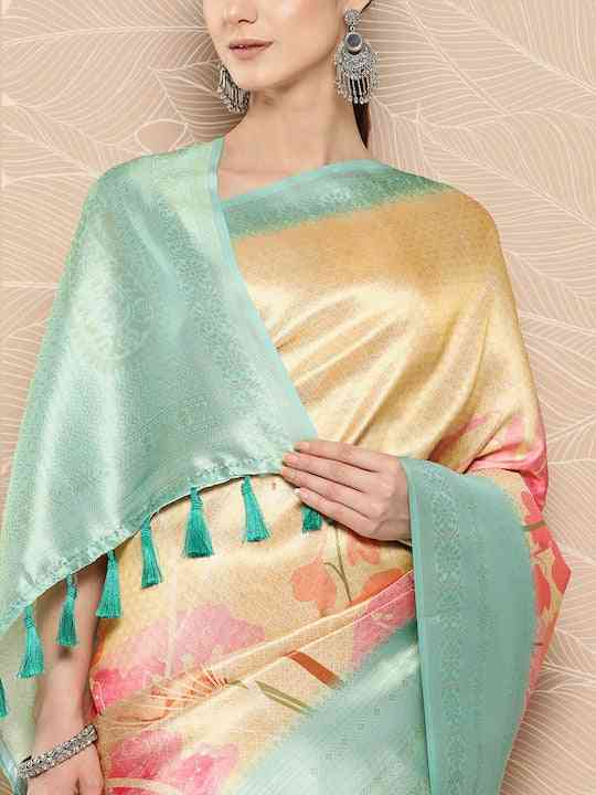 Banarasi soft silk sarees with intricate flower prints