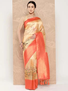 Banarasi soft silk sarees with intricate flower prints