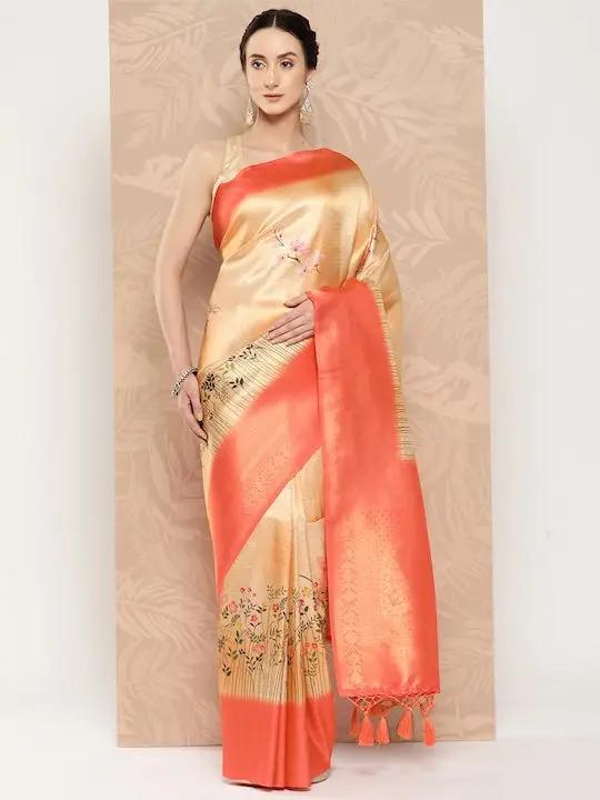 Banarasi soft silk sarees with intricate flower prints