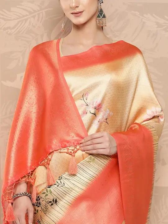 Banarasi soft silk sarees with intricate flower prints