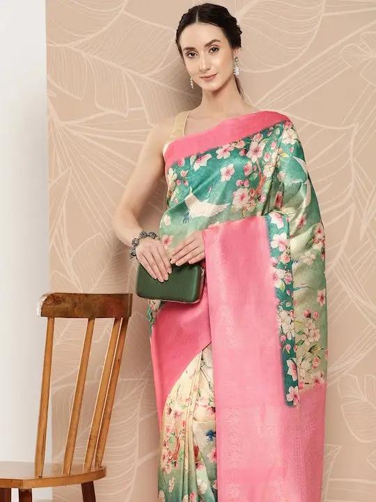 Banarasi soft silk sarees with intricate flower prints