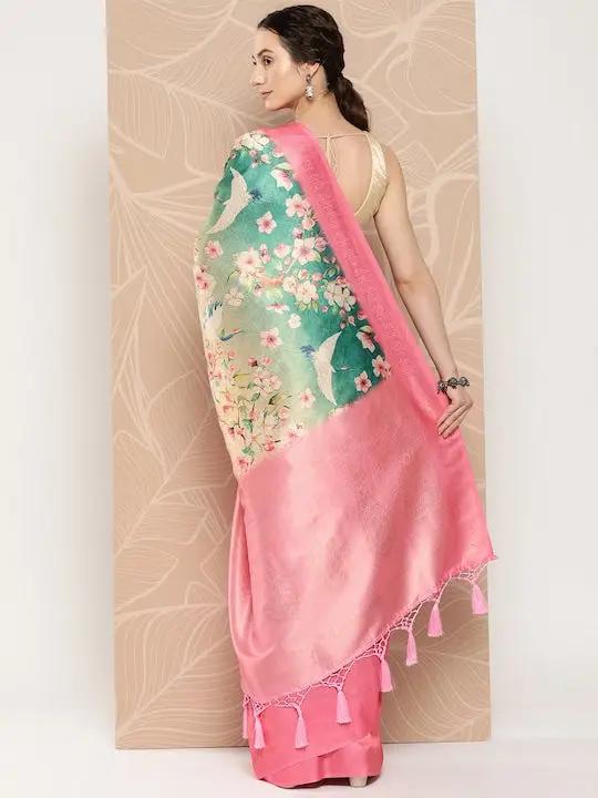 Banarasi soft silk sarees with intricate flower prints